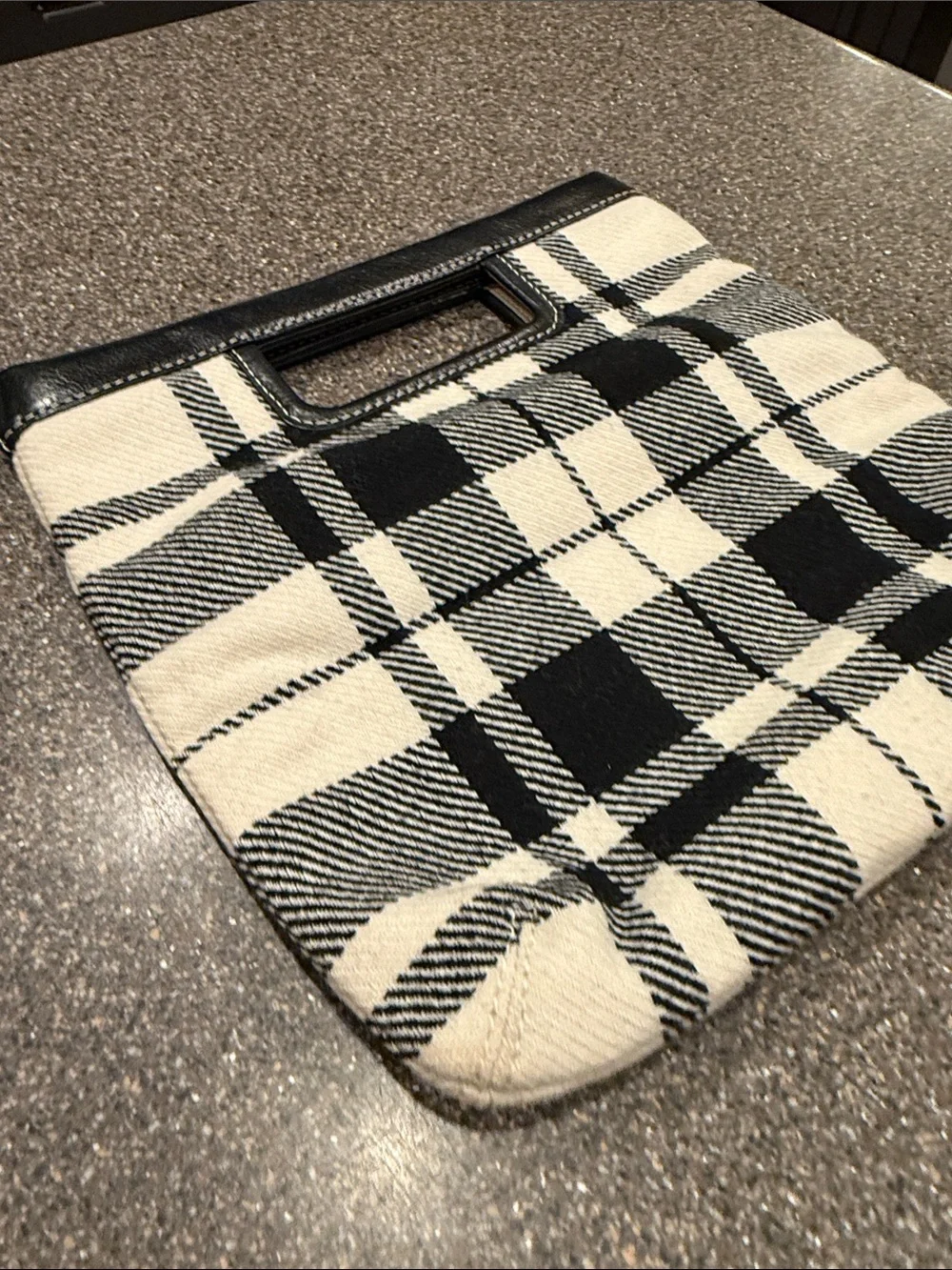 Banana Republic Black & Cream Plaid Top-Handle Clutch